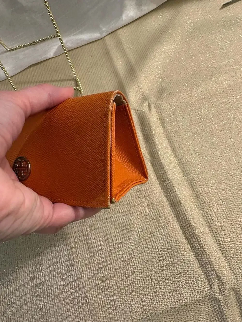 Tory Burch Saffiano Leather Hard Triangular Eyeglass Case Burnt Orange